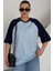 Kadın Bebe Mavi Reglan Kol Bisiklet Yaka Düz Oversize T-Shirt 1