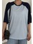 Kadın Bebe Mavi Reglan Kol Bisiklet Yaka Düz Oversize T-Shirt 2
