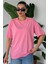 Kadın Pembe Bisiklet Yaka Düz T-Shirt 1