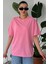 Kadın Pembe Bisiklet Yaka Düz T-Shirt 2