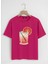 Unisex Oversize Bisiklet Yaka Orange Cocktail Baskılı Basic T-Shirt - Fuşya 1