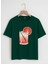 Unisex Oversize Bisiklet Yaka Orange Cocktail Baskılı Basic T-Shirt - Koyu Yeşil 1