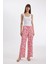 Straight Fit Desenli Cepli Yüksek Bel Geniş Paça Kumaş Pantolon D3173AX24HS 4