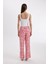 Straight Fit Desenli Cepli Yüksek Bel Geniş Paça Kumaş Pantolon D3173AX24HS 7