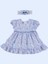 Mavi Beyaz Çiçek Desenli Saç Bantlı Bebek Elbisesi 1