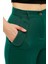 Kadın Yüksek Bel Cebi Kapaklı Rahat Kalıp Palazzo Pantolon - Koyu Yeşil 4