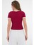 Bordo Yaka ve Kol Garni Detaylı Biyeli Fitilli Örme Crop Bluz 5