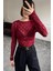 Drape Detay Tül Bluz- Bordo 1