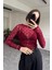 Drape Detay Tül Bluz- Bordo 4