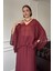 V Yaka Geniş Kol Etekli Takım- Bordo 3