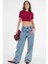 Bordo Bisiklet Yaka Kısa Kol Fitilli Örme Crop Bluz 3