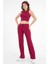 Bordo Bağcıklı Fitted/vücuda Oturan Esnek Fitilli Örme Pantolon 1