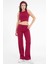 Bordo Bağcıklı Fitted/vücuda Oturan Esnek Fitilli Örme Pantolon 4