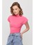 13185 Vatkalı Drapeli Kısa Kollu Bluz Pembe 2
