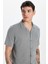 Erkek Slim Fit Dar Kesim Kısa Kollu Örme Doku Apaş Yaka Gri Gömlek 2