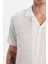 Erkek Slim Fit Dar Kesim Kısa Kollu Örme Doku Apaş Yaka Ekru Gömlek 3