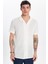 Erkek Slim Fit Dar Kesim Kısa Kollu Örme Doku Apaş Yaka Ekru Gömlek 4