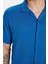 Erkek Slim Fit Dar Kesim Kısa Kollu Örme Doku Apaş Yaka Saks Mavi Gömlek 4