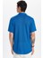 Erkek Slim Fit Dar Kesim Kısa Kollu Örme Doku Apaş Yaka Saks Mavi Gömlek 5