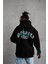 Erkek Üç Iplik Içi Pamuklu Alev Baskılı Kapüşonlu Sweatshirt - Siyah 1