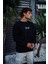 Oversize Bisiklet Yaka Üç Iplik Baskılı Sweatshirt - Siyah 3