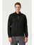 Unisex Uzun Kol Yarım Farmuarlı Yakalı Basic Sweatshirt - Siyah 1