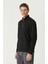 Unisex Uzun Kol Yarım Farmuarlı Yakalı Basic Sweatshirt - Siyah 4