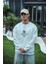 Kışlık Bisiklet Yaka Ön ve Arka Baskılı Sweatshirt - Beyaz 1