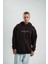 Unisex Üç Iplik Kapşonlu Nakışlı Sweatshirt - Kahve 1