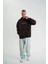 Unisex Üç Iplik Kapşonlu Nakışlı Sweatshirt - Kahve 2