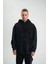 Kapşonlu Double Oversize Yıkamalı Evalı Nakışlı Sweatshirt - Siyah 1