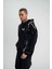Double Oversize Kapşonlu Şimşek Pano Baskılı Sweatshirt - Siyah 2