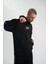 Polızeı Premium Kalite Unisex Kapşonlu Ara Biyeli Sweatshirt - Siyah 4