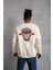 Unisex Bisiklet Yaka Baskılı Oversize Sweatshirt - Beyaz 1