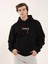 Unisex Baskılı Oversize Üç Iplik Kapüşonlu Sweatshirt - Siyah 1