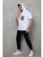 Unisex Kapşonlu Kolsuz Oversize Baskılı Tişört - Beyaz 1