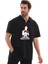 Unisex Yarım Fermuarlı Oversize Baskılı T-Shirt - Siyah 1