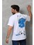 Unisex Bisiklet Yaka Baskılı Oversize T-Shirt - Beyaz 3