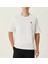 Unisex Bisiklet Yaka Baskılı Oversize T-Shirt - Beyaz 1