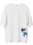 Unisex Bisiklet Yaka Baskılı Oversize T-Shirt - Beyaz 1