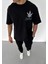 Unisex Bisiklet Yaka Baskılı Oversize T-Shirt - Siyah 1