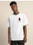 Unisex Bisiklet Yaka Baskılı Oversize T-Shirt - Beyaz 1