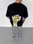 Unisex Bisiklet Yaka Baskılı Oversize T-Shirt - Siyah 2