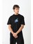 Unisex Bisiklet Yaka Baskılı Oversize T-Shirt - Siyah 1