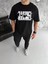 Unisex Bisiklet Yaka Katlanan Baskılı T-Shirt - Siyah 1