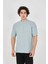 Unisex Waffle Kumaş Rahat Kol T-Shirt - Buz Mavisi 3