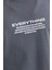 Unisex Bisiklet Yaka Baskılı Oversize T-Shirt - Gri 2
