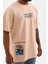 Unisex Bisiklet Yaka Baskılı Oversize T-Shirt - Bej 2