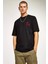 Unisex Bisiklet Yaka Oversize Baskılı T-Shirt - Siyah 1