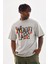 Unisex Baskılı Oversize T-Shirt - Gri 1